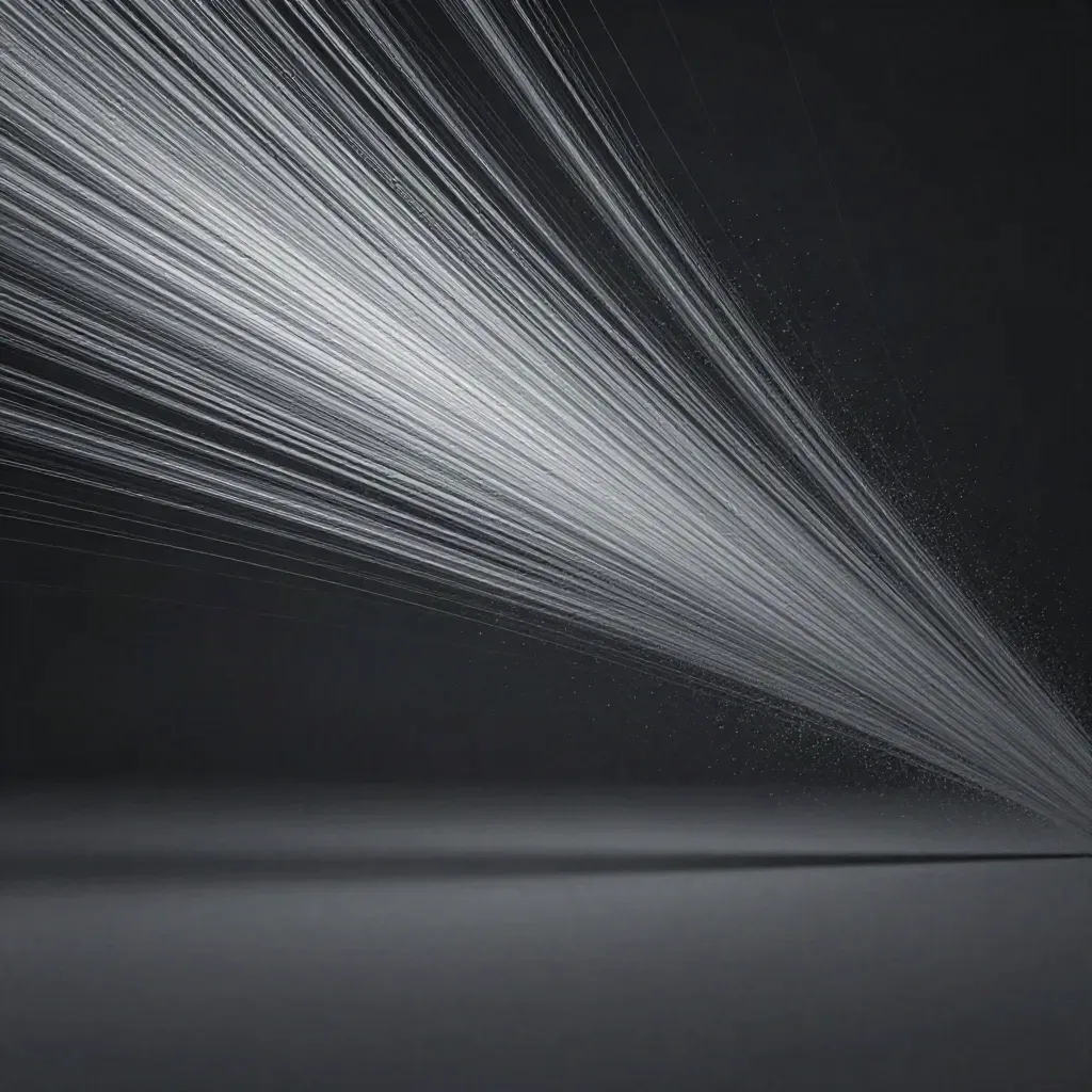 Silver filaments converge into a soft white bloom in graphite space with empty lower-third space.